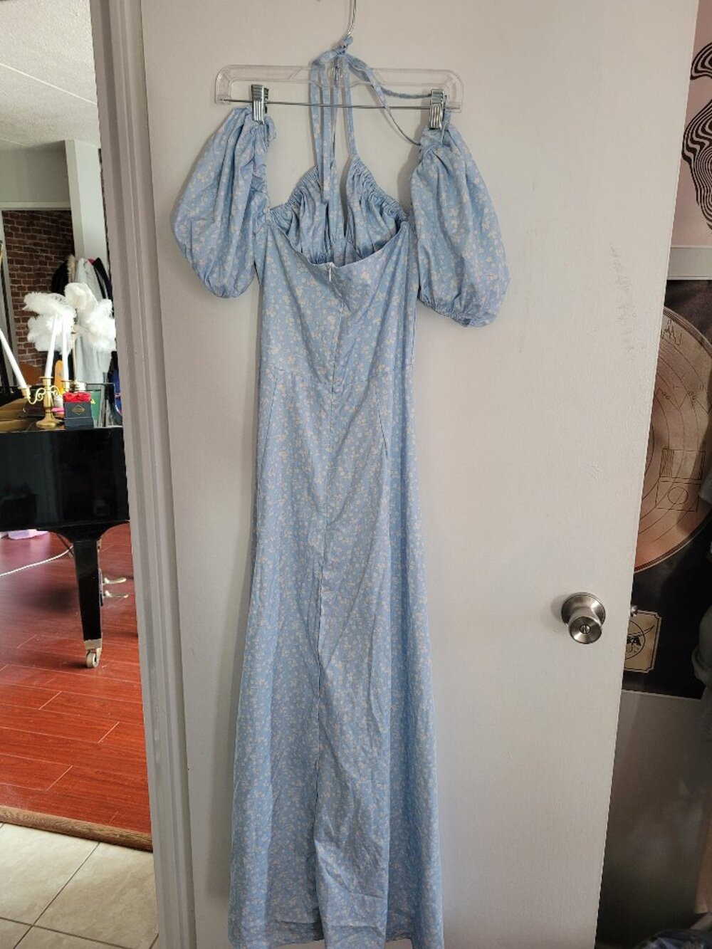 Blue floral - tie up off shoulder dress for women